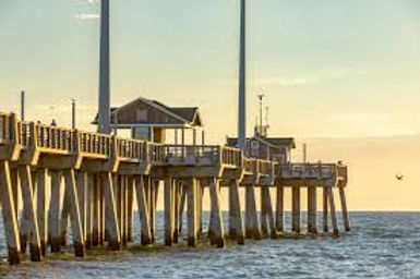 Wide angle view of Jennette’s Pier with families fishing