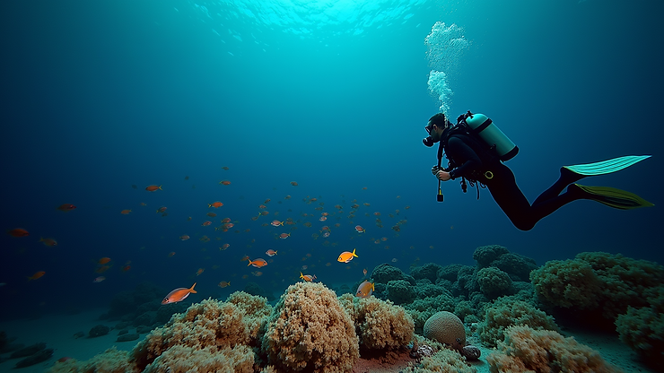 Wide angle view of Umm Suqeim Night Dive with diverse marine life