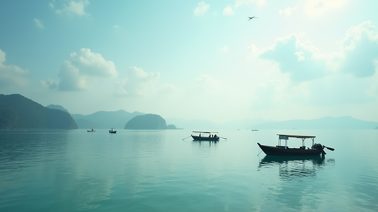 Eye-level view of Gyra Lagoon with fishing boats