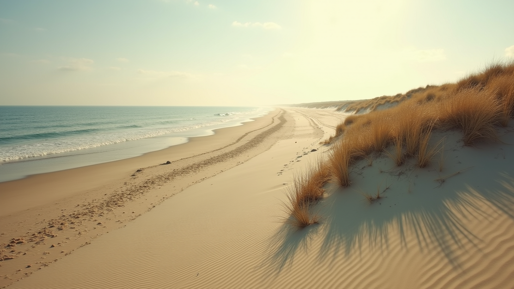 High angle view of Island Beach State Park with its vast sandy dunes