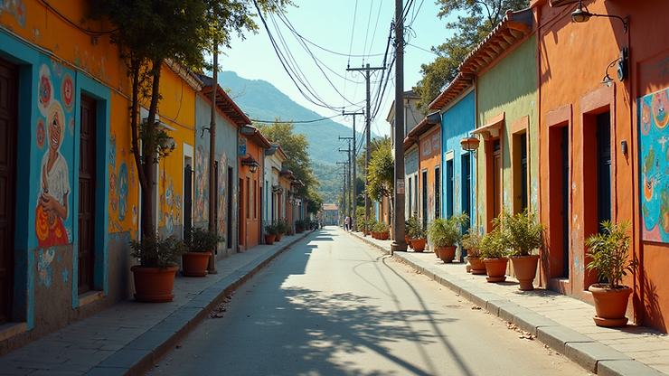 Wide angle view of Little Havana's vibrant street art