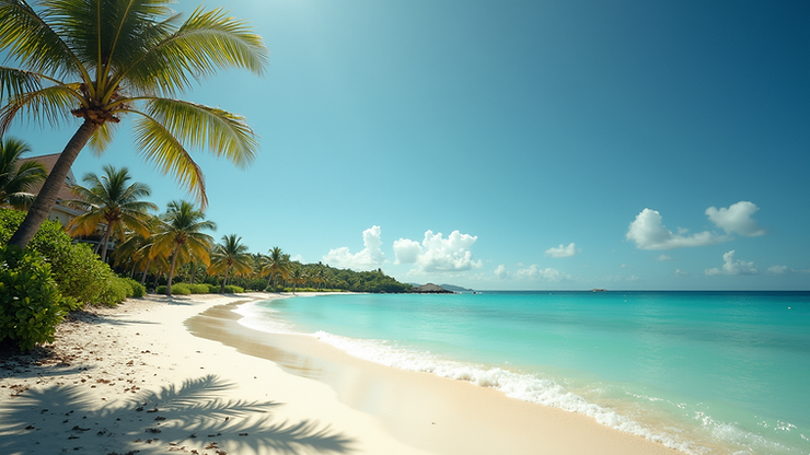 Wide angle view of Puerto Morelos showcasing its tranquil waters and beach vibe