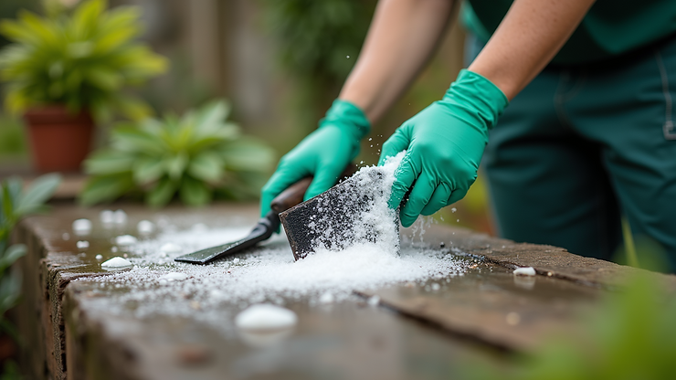 Close-up view of gardening tools being cleaned with shampoo