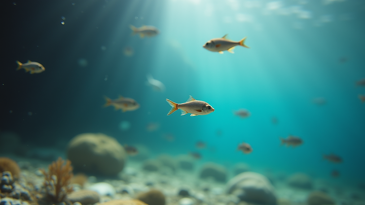 Eye-level view of tiny fish swimming in clear waters at Voutoumi Spot