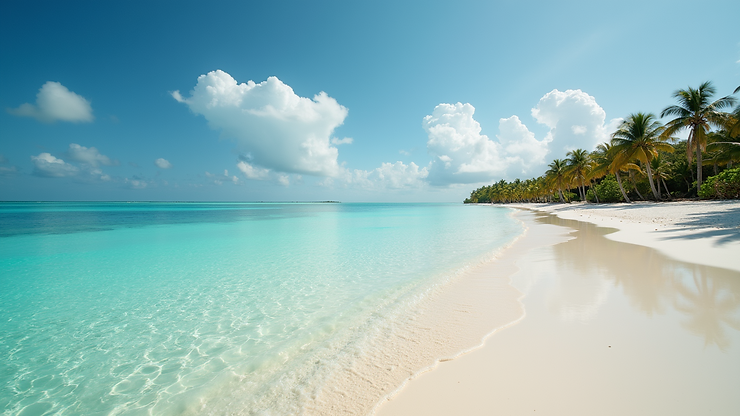 Wide angle view of Akumal Beach's calm waters