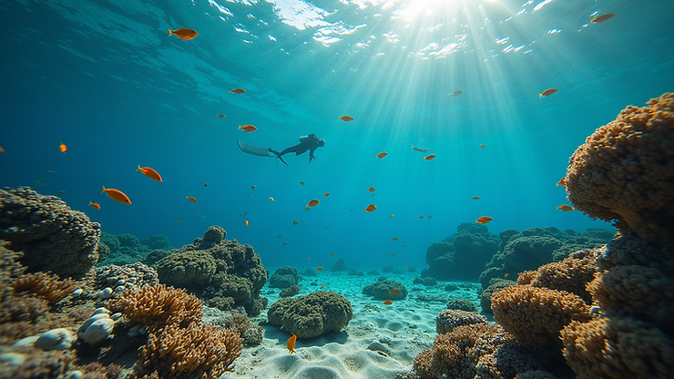 Wide angle view of Messakti Beach with clear waters