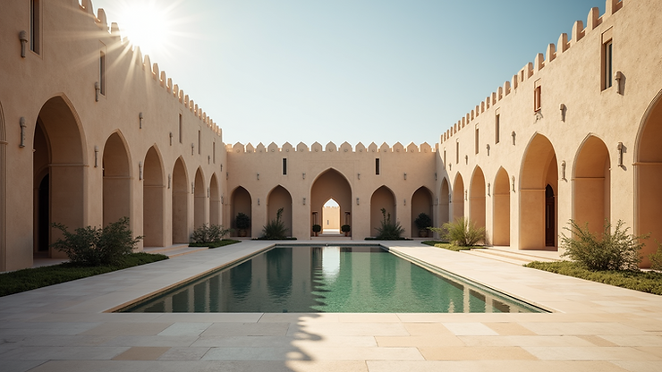 Wide angle view of the Dubai Museum showcasing traditional architecture