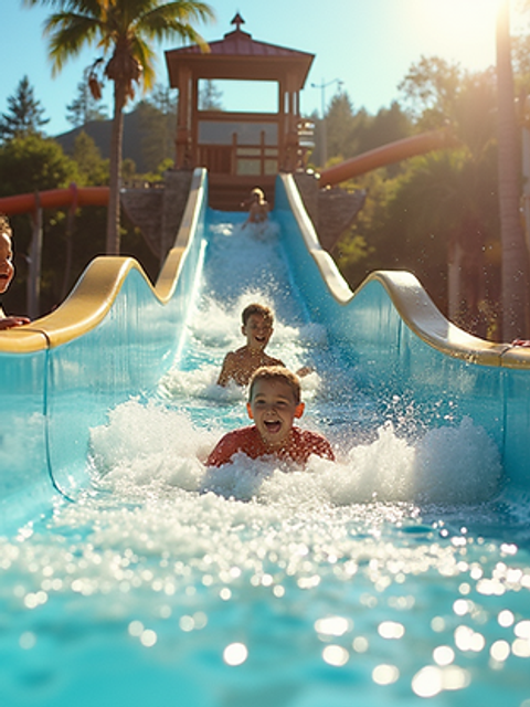 High angle view of a thrilling water park attraction at Ocean Adventures
