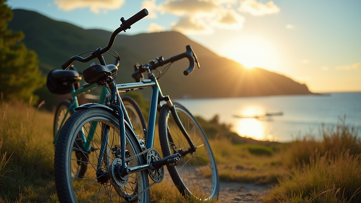 Close-up view of bikes parked against a backdrop of St. Croix's national park