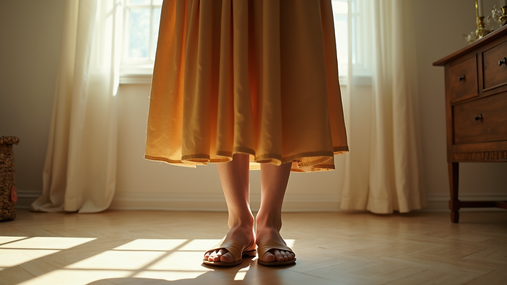 High angle view of a vintage-inspired midi skirt hanging gracefully