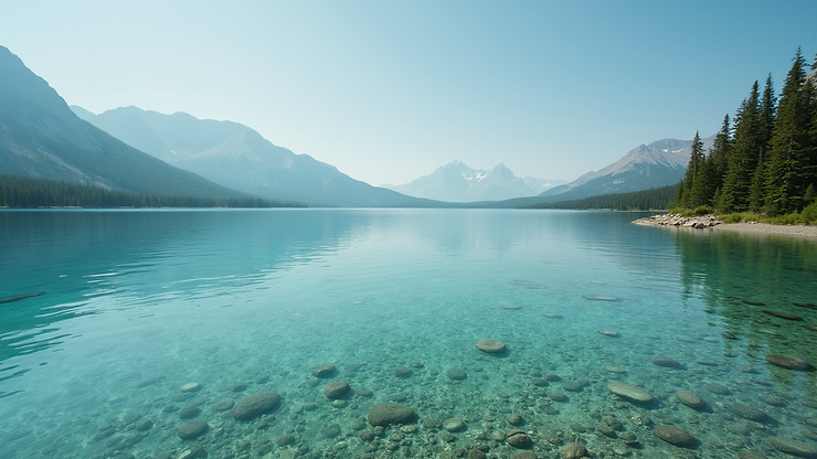 Wide angle view of the clear waters of Turtle Lake