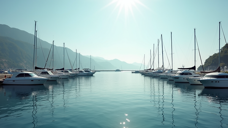 Wide angle view of Stavros Harbor with fishing boats