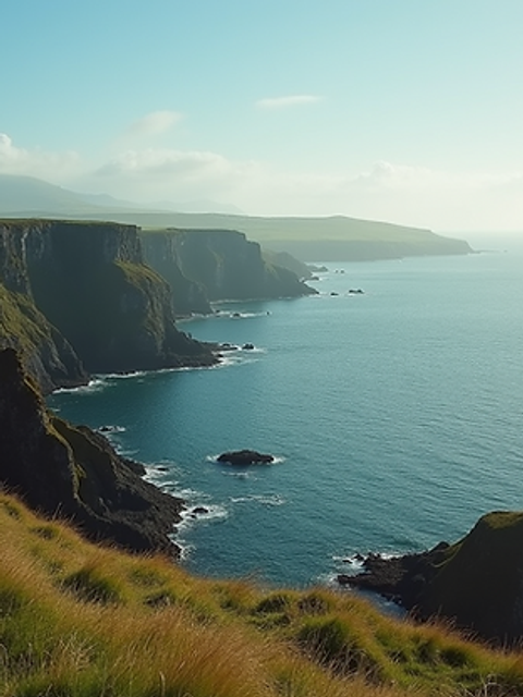 Wide angle view of the rugged coastline of the Isle of Man