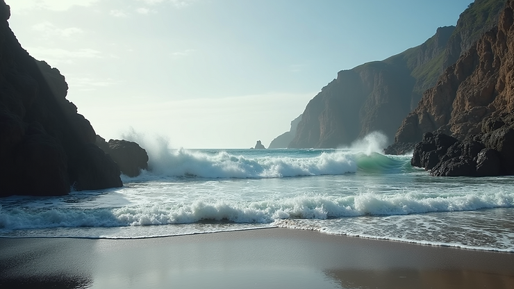 High angle view of the rocky coastline and waves at Vrontados Beach
