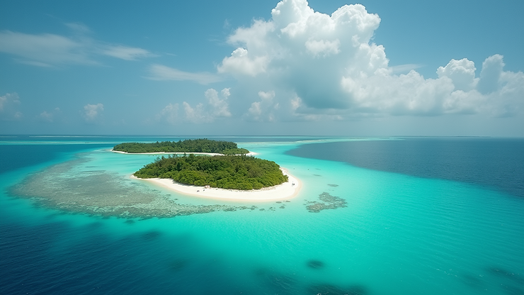 High angle view of Waterlemon Cay surrounded by vibrant waters
