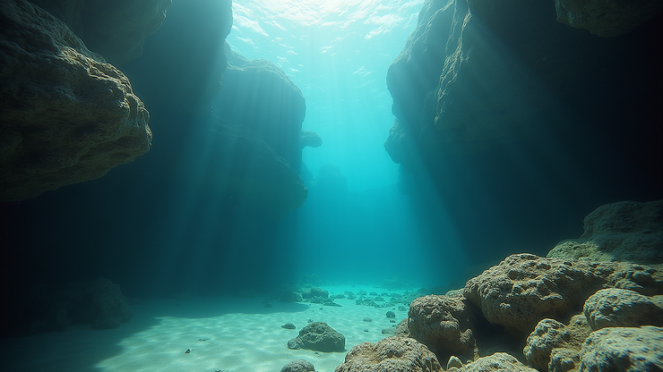 Close-up view of underwater rock formations at Agia Anna