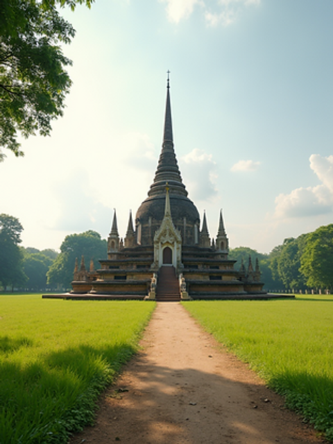 Wide angle view of the peaceful landscape within Sukhothai Park