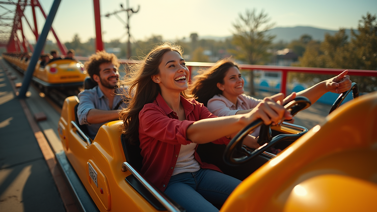 High angle view of the Pecarious fate ride at Ventura Park thrilling riders