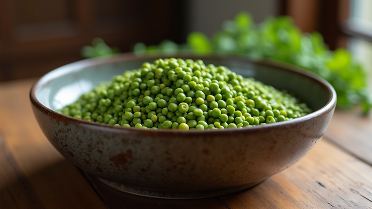 Close-up view of a bowl of green lentils