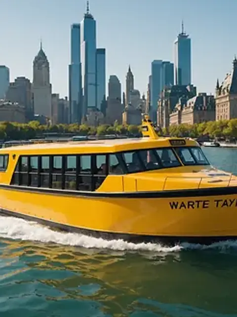 Eye-level view of a water taxi navigating through calm waters