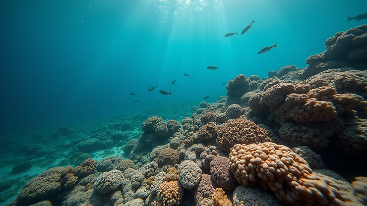 High angle view of the coral-rich underwater landscape at El Farito