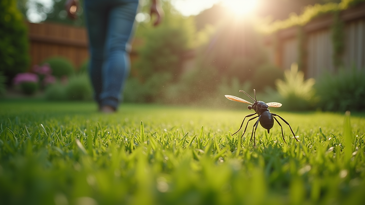 Wide angle view of a garden with a pest control strategy