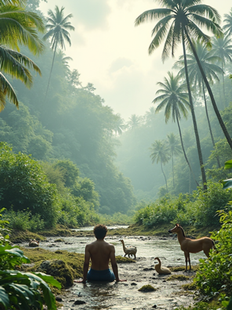 Wide angle view of Jungle Island's lush greenery and animal exhibits