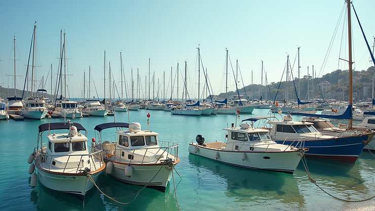 Wide angle view of Mytilene Marina with boats