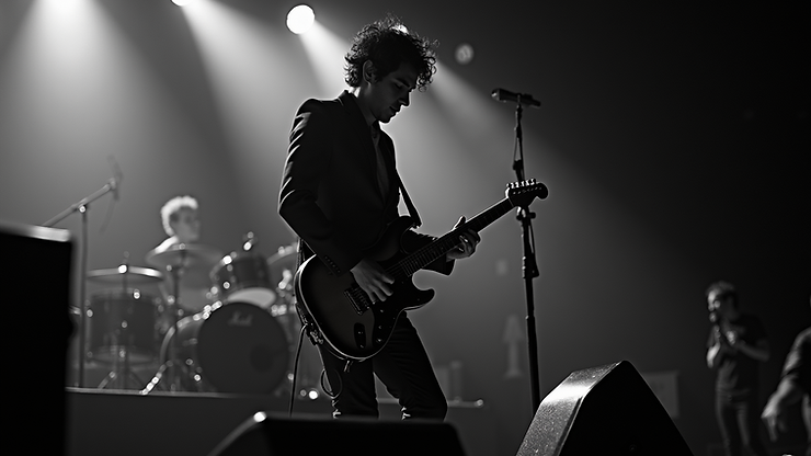 High angle view of Billie Joe Armstrong performing with passion