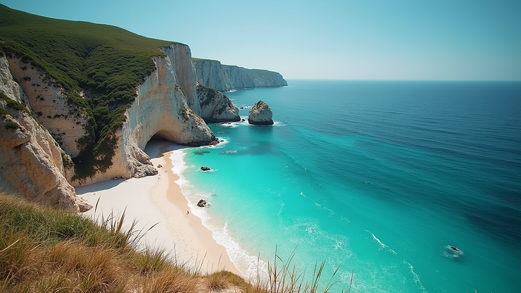 High angle view of Porto Katsiki's scenic cliffs
