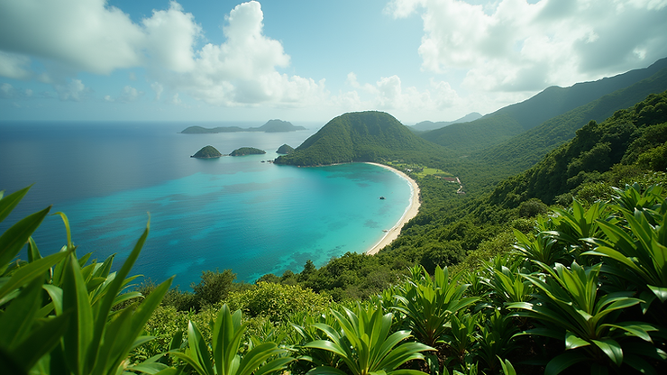 Wide angle view of lush green landscape in Virgin Islands National Park