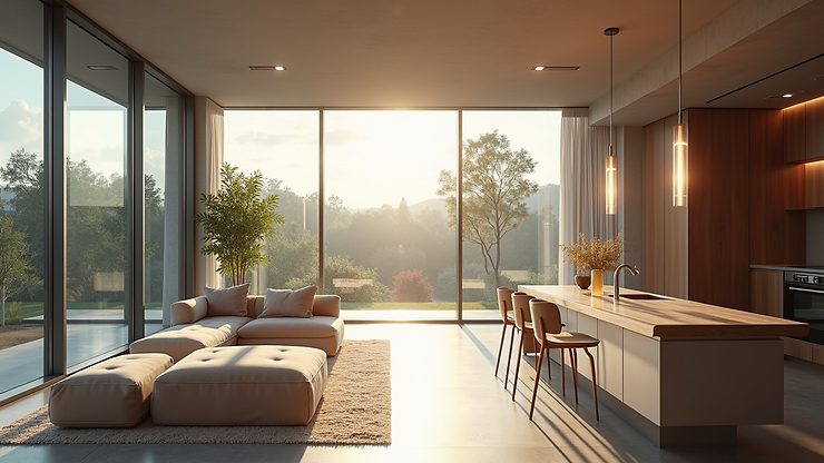 Wide angle view of Aria's modern design