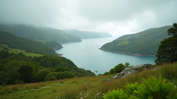 High angle view of the lush landscape around Leinster Bay