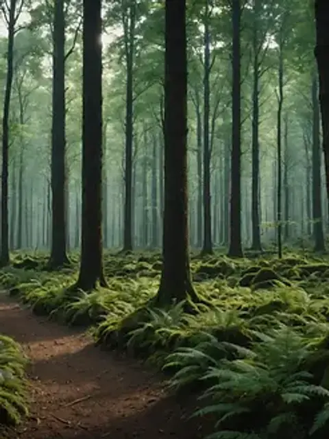 Close-up view of a dense, dark forest