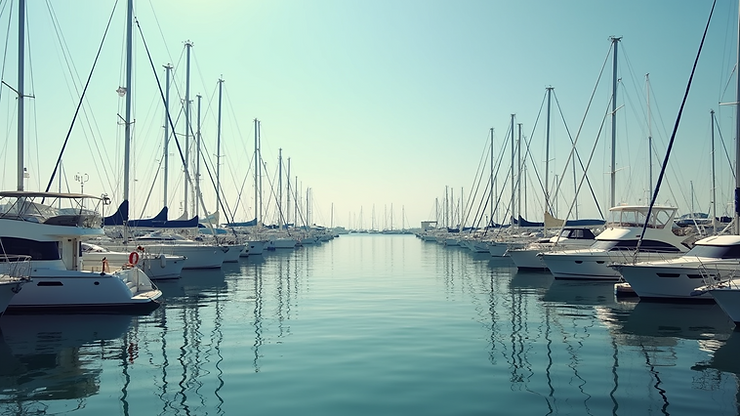 Eye-level view of Lefkada Marina with fishing boats