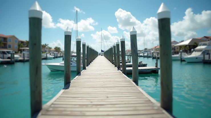 Eye-level view of the docks at Green Cay Marina