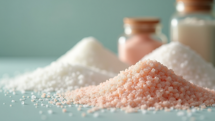 Eye-level view of beautifully arranged bath salts