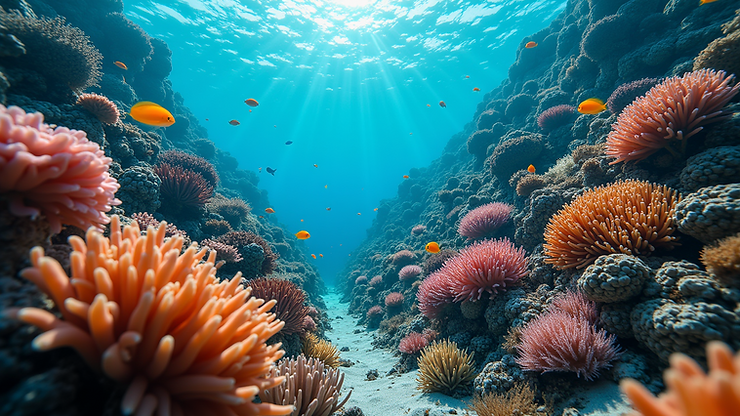 High angle view of Palm Jumeirah Reef with vibrant corals