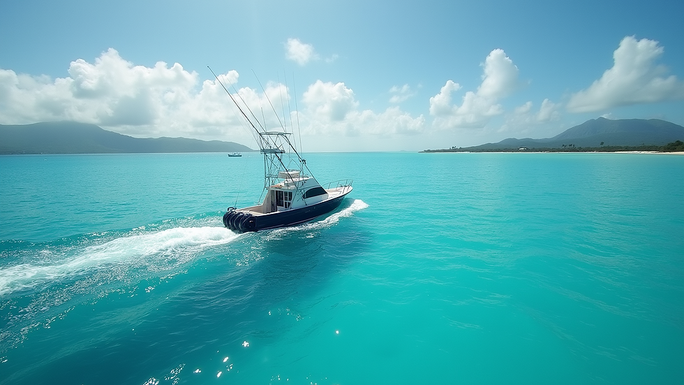 Wide angle view of a fishing boat in Guam