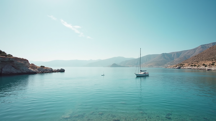 Eye-level view of the calm waters of Big Mykonos Bay