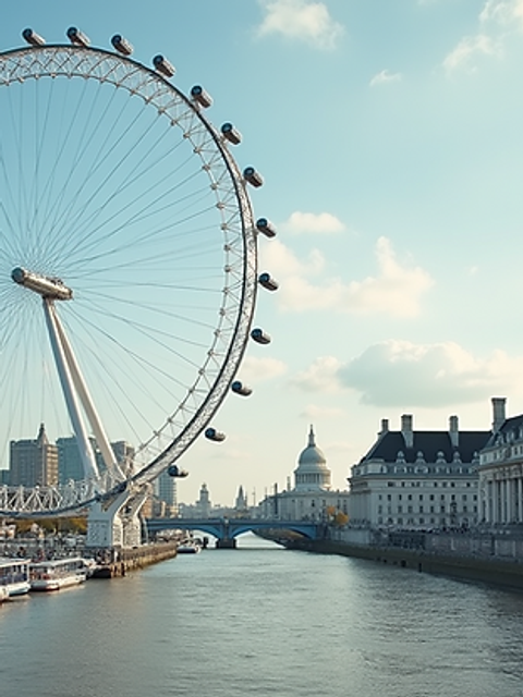 High angle view of the London Eye against the city skyline