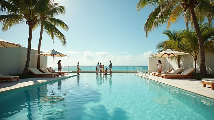 High angle view of Loews Miami Beach's family pool area
