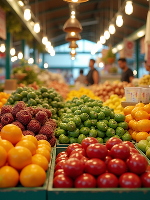 High angle view of a vibrant food market in Miami