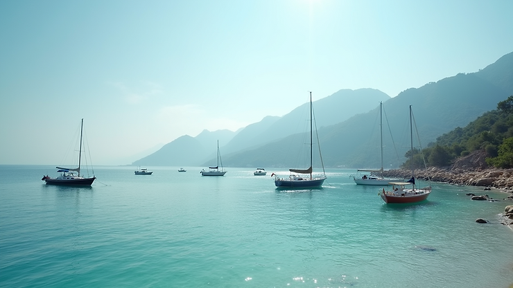Eye-level view of Argostoli Bay with calm waters