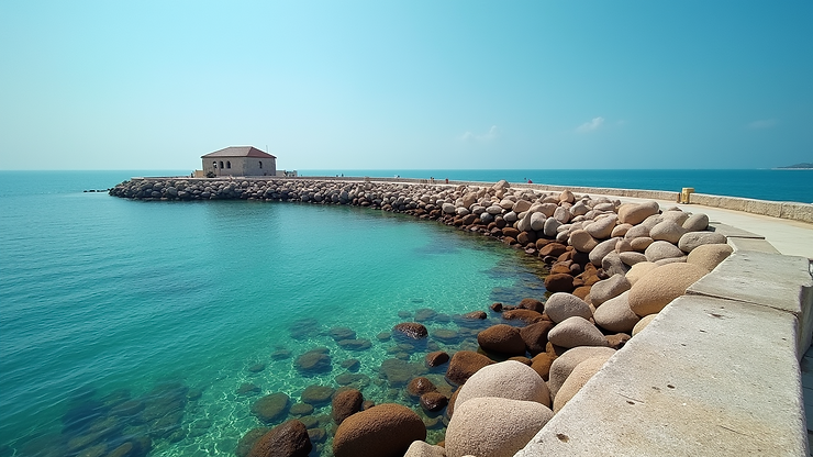 Wide angle view of the Fort Zachary Taylor Jetty with clear waters