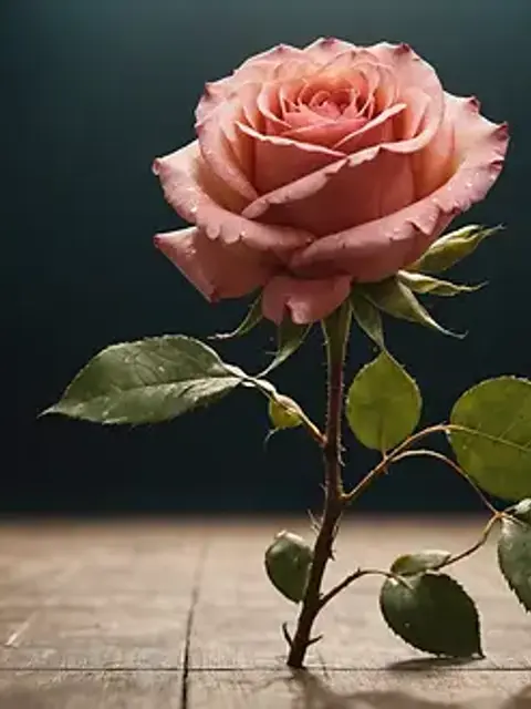 Wide angle view of a wilting rose on stage