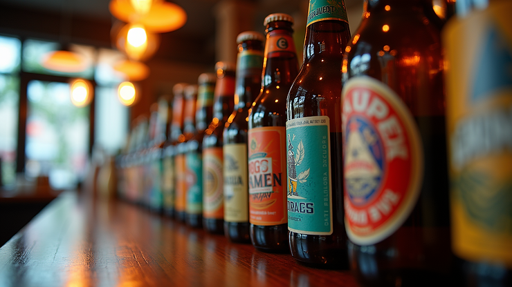 Close-up view of The Great Escape craft beer selection