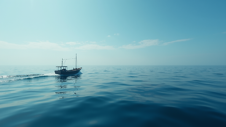 High angle view of deep sea fishing boat off Nydri