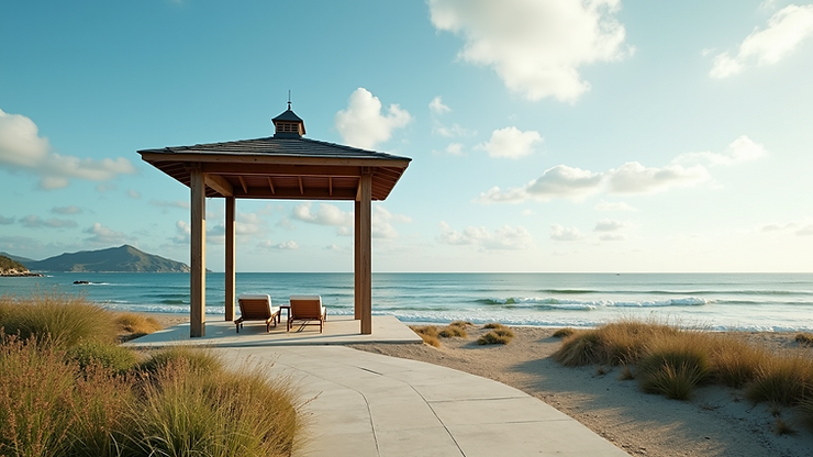 High angle view of Auberge Discovery Bay Hotel's beachfront gazebo