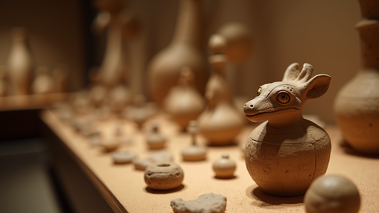 Close-up view of artifacts at the Museum of Prehistoric Thera